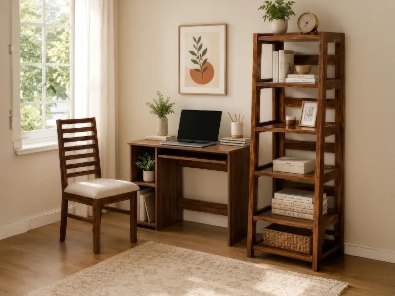 Rio Study Table With Alexa Wooden Chair and Bookshelf